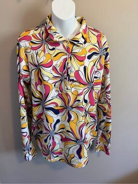 SanSoleil UPF50 Floral Print Quarter Zip Long Sleeve Sun Shirt florals Large
